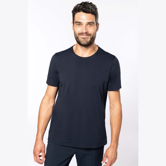 K398 Men's short-sleeved organic t-shirt with raw edge neckline