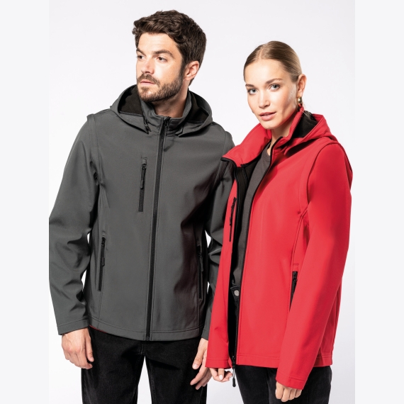 K422 Unisex 3-layer softshell hooded jacket with removable sleeves