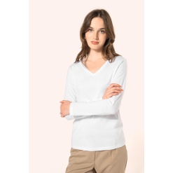 Naiste V-kaelusega Supima® t-särk pikkade varrukatega 190 g