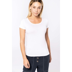 K399 Ladies' short-sleeved organic t-shirt with raw edge neckline