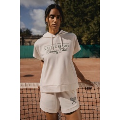 Naiste lühikeste varrukate ja kapuutsiga oversized T-särk 300 g